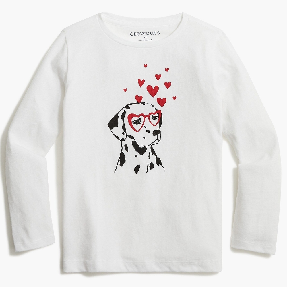 New! Crewcuts Girls sz 4-5 ≈ XS Long-sleeved Dalmatian Hearts T-shirt NWT